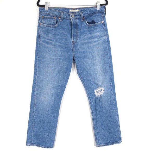 LEVI’S PREMIUM Women’s Wedgie Straight Jeans Button Fly Distressed‎ Size 31 - Picture 1 of 13